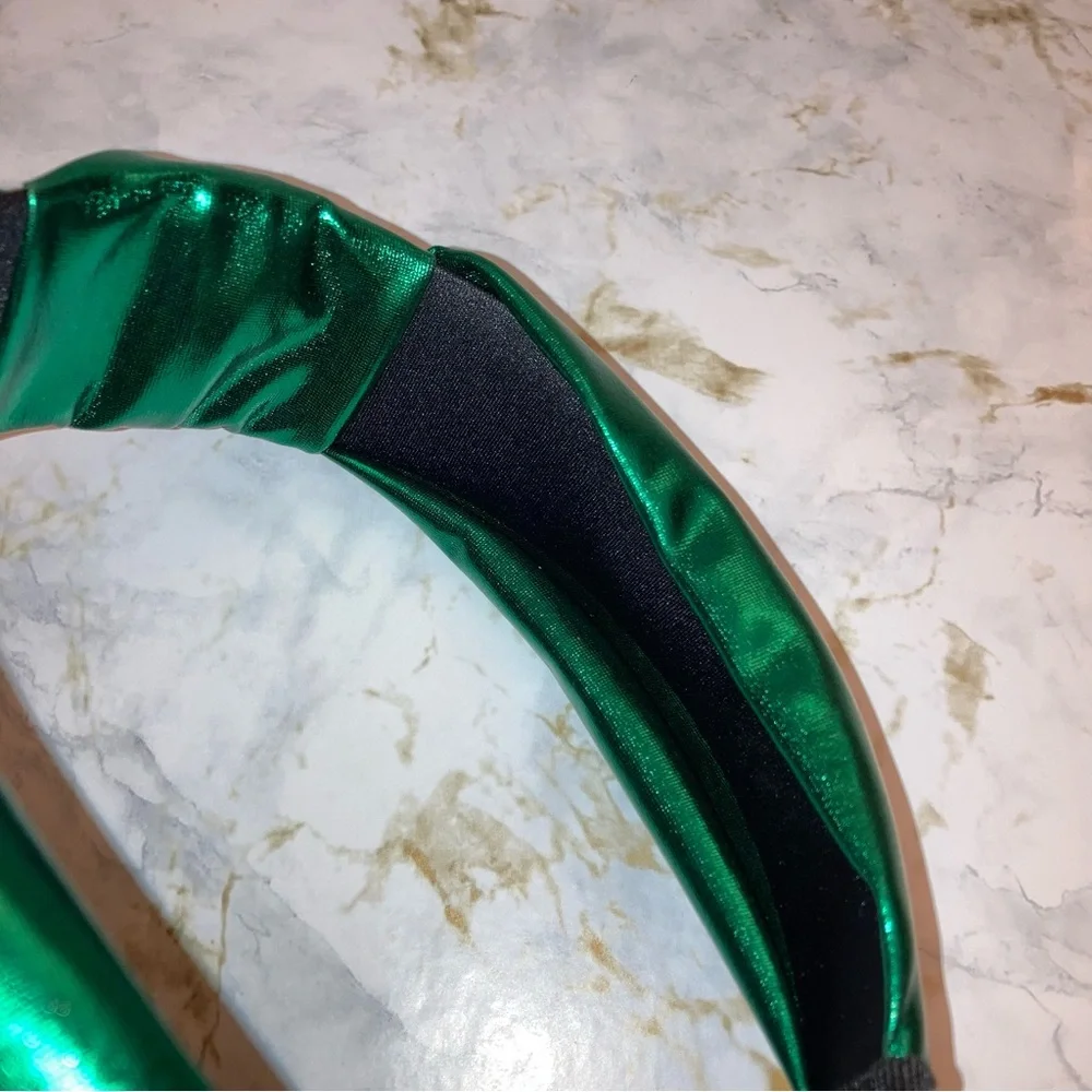 Emerald Green Metallic Top Knot Knotted Boho Formal Christmas Cocktail Headband